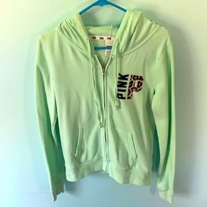 Light green full zip hooded jacket. PINK. Size S.